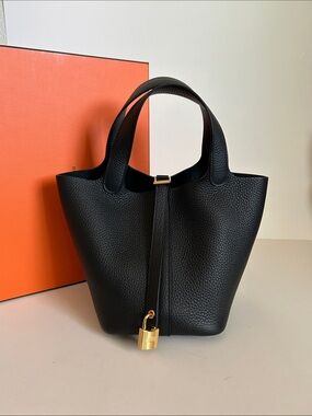 Hermes Black Togo Leather Picotin with Gold Hardware